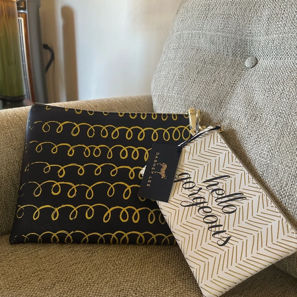 Dabney Lee New  Set! Matching Black & Gold‎ Pouch or Cosmetic Bag Set